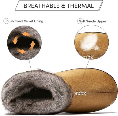 Mishansha Women's House Shoes Memory Foam Suede Moccasin Slippers Winter Warm Fleece Lined Home Shoes with Anti-Skid Rubber Sole