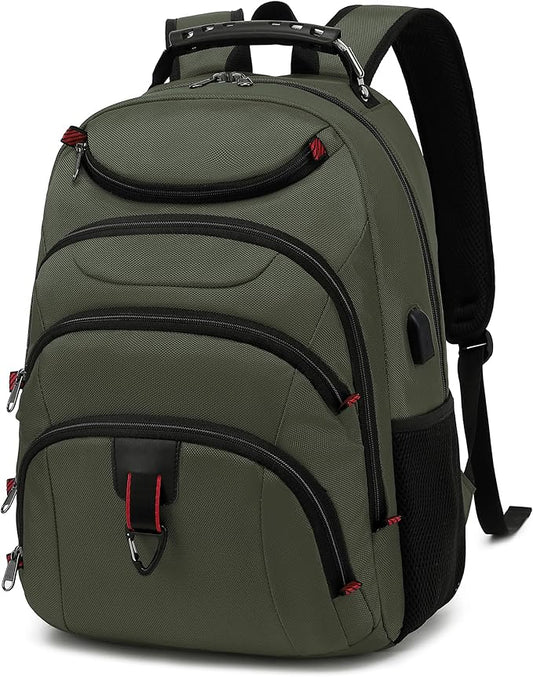 Boavan Laptop Backpack for men, 15.6 inch Laptop Bag with USB Port, Waterproof Travel Work Backpack Purse, Anti-Theft Teacher Nurse Doctor Casual Bookbags Office Business backpack,Green