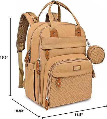 BabbleRoo Diaper Bag Backpack - Baby Essentials Travel Tote - Multi function Water Resistant Diaper Bag, Travel Essentials Baby Bag with Changing Pad, Stroller Straps & Pacifier Case - Unisex, Beige