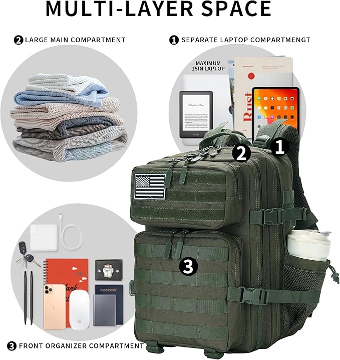 25L Military Tactical Backpack Small Assault Pack Molle Daypack for Men and Women for Work Travel Gym Outdoor Hiking Camping (Army Green)
