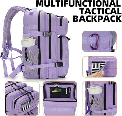 25L Tactical Backpack for Men and Women Military Backpack Small Assault Pack Molle Backpack Bug Out Bag Travel Rucksack Daypack (Light Purple)
