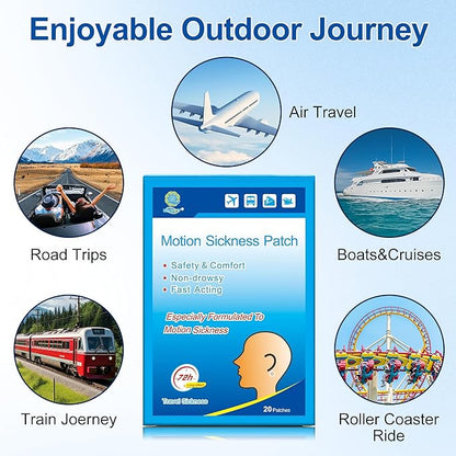 KONGDY 20 Counts Motion Sickness Patches for Cruise, Dizziness, Car Trips, Non Drowsy
