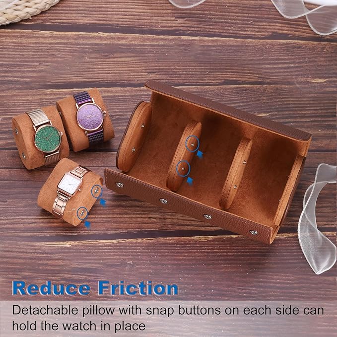 HARFINGTON Watch Roll Travel Case Single Slot Portable Leather Watch Case for Men and Women, Watches Storage Organizer with Removable Pillows for Traveling, Display, Home Storage, Red