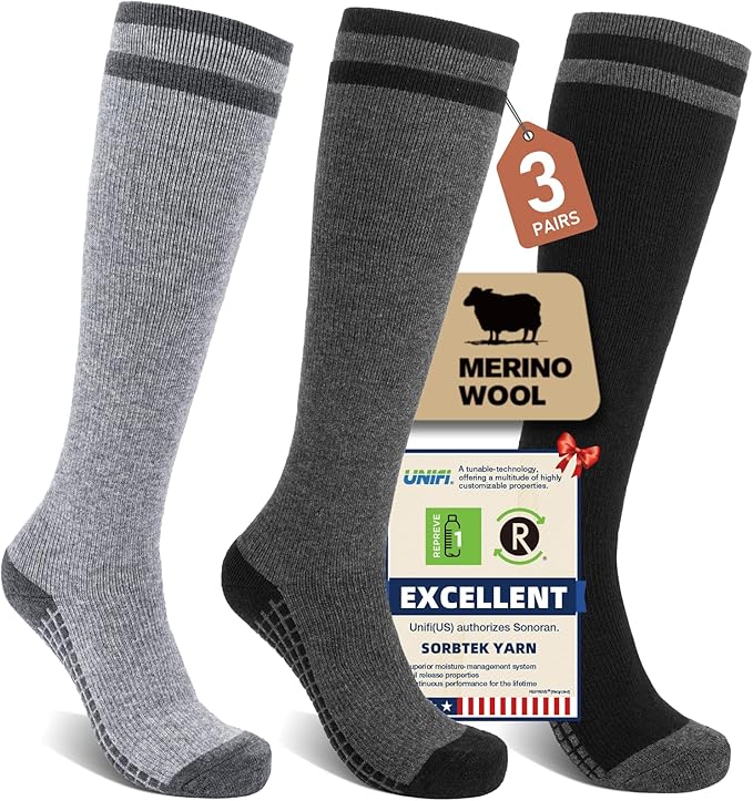 Merino Wool Compression Socks for Women Men (2/3 Pairs) Knee High Winter Thermal Thick Warm for Nurse Pregnant Travel
