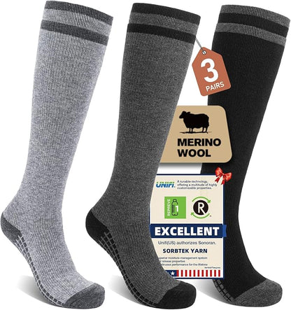 Merino Wool Compression Socks for Women Men (2/3 Pairs) Knee High Winter Thermal Thick Warm for Nurse Pregnant Travel
