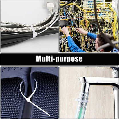 Cable Zip Ties,600 Piece Self-Locking Nylon CableTies,Assorted Sizes 4+6+8+10+12-Inch,Multi-Purpose Wire Management Plastic Ties,Perfect for Home,Garden,Office,Travel and Workshop.White