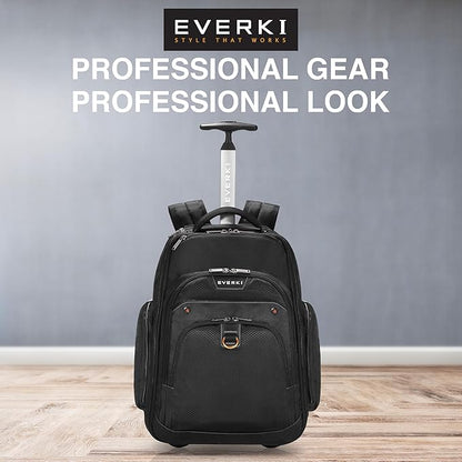 EVERKI Atlas 30L Wheeled Laptop Backpack – Carry-On Travel Backpack for Women & Men – Fits 13 to 17.3-Inch Laptops with Adjustable Compartment – Rolling Backpack for Travel – Black (EKP122)