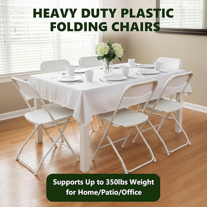 Folding Chair 2Pack,Plastic Folding Chairs for Outside,Heavy Duty Foldable Chair,Sturdy Metal Indoor Outdoor Folding Chairs,350 lbs Capacity,for Home,Office,Patio,Comfy,White