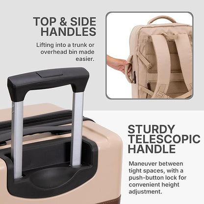 U.S. Traveler Vista Way 3-Piece Travel Set, 21-Inch Carry-on Hardside with TSA Lock, 18-Inch Travel Backpack with Laptop Sleeve, Toiletry Bag, Beige