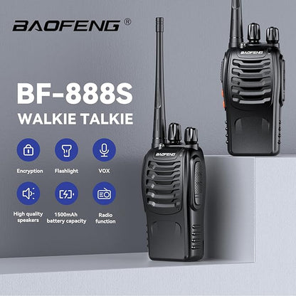 BAOFENG BF-888S Walkie Talkies for Adults Rechargeable Long Range 16 Channel Professional Walky Talky and Security Headphones Flashlight Li-ion Battery and Charger (10 Pack)