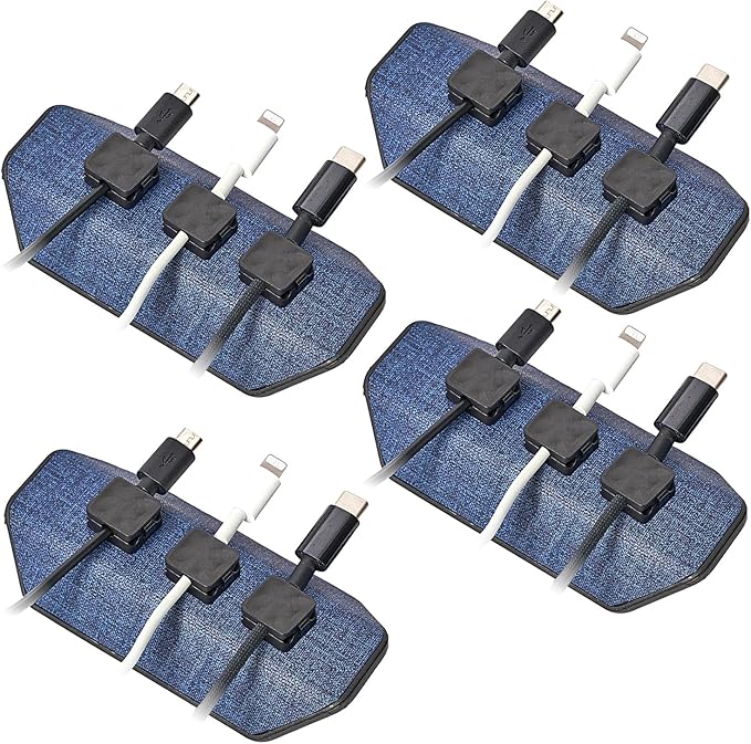 CHARGEWORX Magnetic Cable Organizer – 4 Pack - Weighted Non-Adhesive Cord Holder with 3 Magnetic Clips for USB-C, Lightning & MagSafe Cables – Desk, Office & Nightstand Cable Management