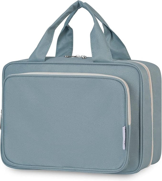 Narwey Travel Toiletry Bag for Women Large Hanging Makeup Bag Organizer Toiletries Bag for Full Size Essentials Accessories Cosmetics (Greyish Blue (Large))