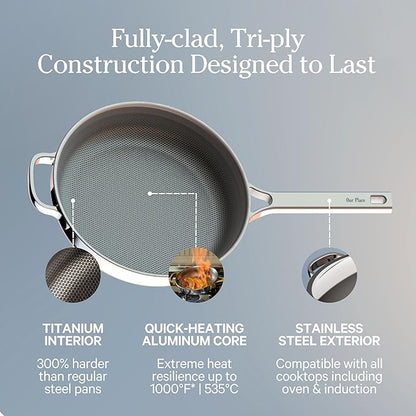 Our Place Titanium Always Pan Pro | 10.6" PFAS-Free Nonstick Frying Pan with Spatula | Chef-Grade Tri-Ply Stainless Steel & Aluminum Build | Induction & Oven-Safe up to 1000°F | Chrome