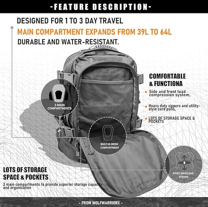 Tactical Backpack Military Army Daypack - Assault Pack for Men Molle Backpacks Bug Out Bag 3 Day Pack for Hiking Camping Travel Hunting Rucksack Trekking Grey