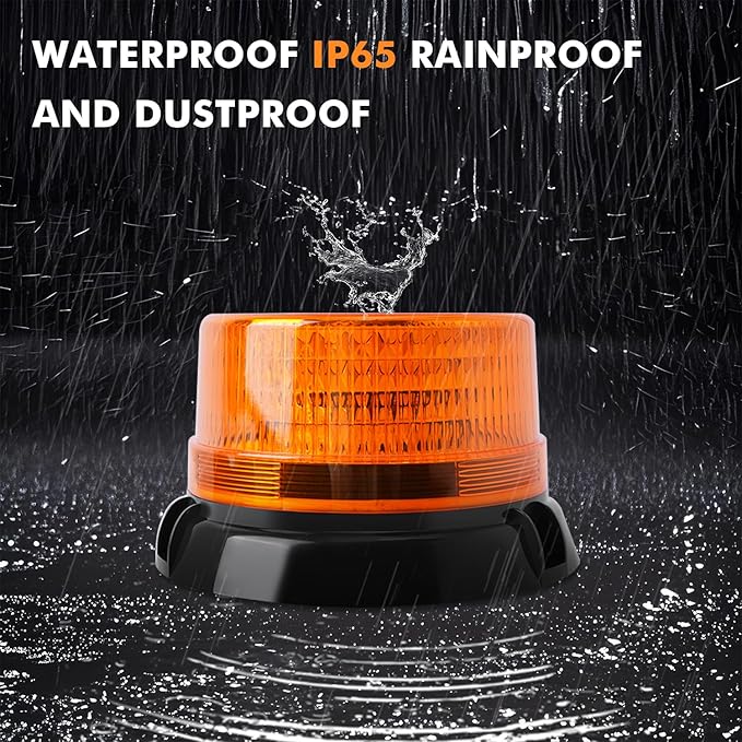 12-24V Amber LED Strobe Light Magnetic, 10 ft Straight Cord, 360°Rotating & Flashing Emergency Lights for Vehicles, Warning Beacon Lamp for Car Truck Tractor Forklift Golf Cart SUV UTV