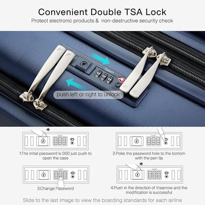 Hanke Grace Expandable Carry On Luggage with Wheels Airline Approved Hard Shell Suitcases with Front Pocket，Top Opening Luggage with TSA Lock for Short Business Travel, Dark Blue.