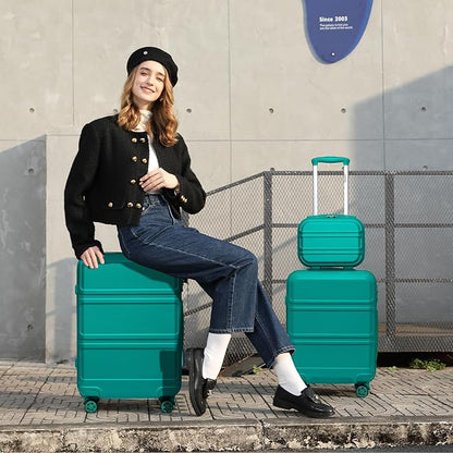 Kono 4 Piece Luggage Sets Expandable(only 28") with Spinner Wheels TSA Lock Lightweight PC+ABS Hardside Travel Rolling Suitcases 20in 24in 28in Carry on and 12in Mini Cosmetic Case Turquoise