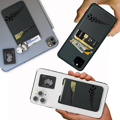 Gecko Travel Tech Double Pocket - Adhesive Card Holder - Cell Phone Pouch - Stick on Spandex Pocket - Carry Credit Cards and Cash (Gray - TIRE)