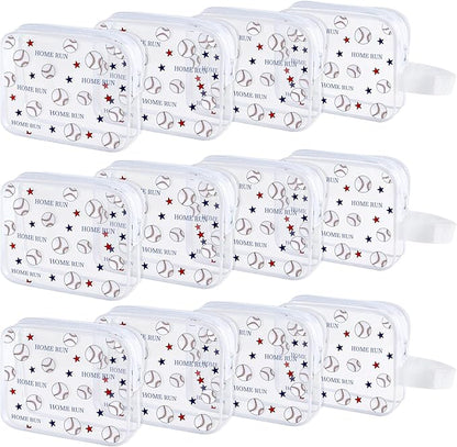 12 PCS Baseball Gift Accessories Bags Baseball Cosmetic Bags Goodie Snack Makeup Pouch Bag Waterproof Clear PVC Travel Bag with Zipper for Girls Team Gifts Valentine Player Sport Party Favors