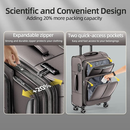 SHOWKOO Luggage Sets 3 Piece Softside Expandable Lightweight Durable Suitcase Sets Double Spinner Wheels TSA Lock Light Coffee (20in/24in/28in)