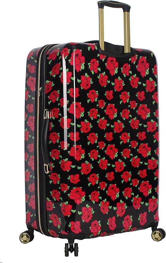 Betsey Johnson 30 Inch Checked Luggage Collection - Expandable Scratch Resistant (ABS + PC) Hardside Suitcase - Designer Lightweight Bag with 8-Rolling Spinner Wheels