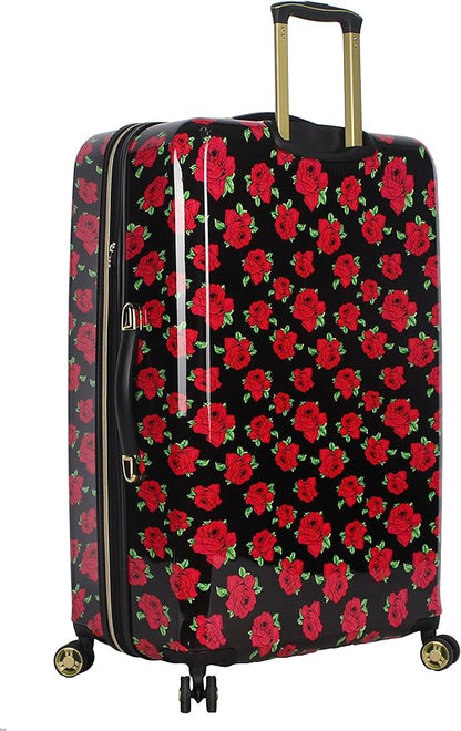 Betsey Johnson 30 Inch Checked Luggage Collection - Expandable Scratch Resistant (ABS + PC) Hardside Suitcase - Designer Lightweight Bag with 8-Rolling Spinner Wheels