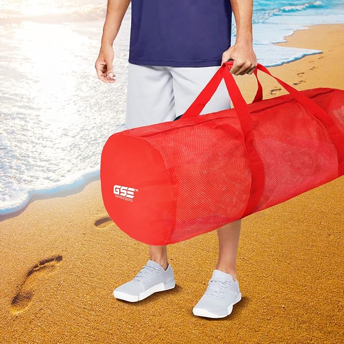 Red Heavy-Duty Large Mesh Sports Duffle Bag, Dry Bag, Diving Equipment Scuba Bag with Zipper. Great for Gym Workout, Sport Balls Storage, Scuba Gear, Snorkeling, Water Sports and Travel