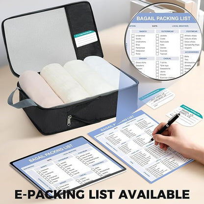 BAGAIL 6 Set Lightweight Compression Packing Cubes with Packing List, Anti-Tearing Expandable Organizer Bags for Travel, Black