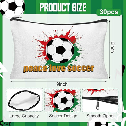 30Pcs Soccer Makeup Bags Soccer Cosmetic Bag Accessories for Women Travel Toiletry Pouch for Lover Players Sports Team Christmas Gifts
