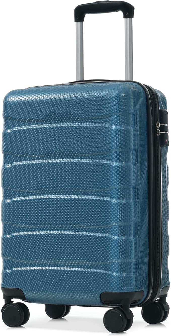 Hardshell Checked Luggage with Spinner Wheels, Expandable ABS Suitcase with TSA Lock, Travel Luggage with Telescopic Handle (Blue, 20 Inch)