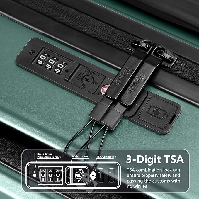 Carry On Luggage with Front Pocket & USB Port, PC Hardside 20 Inch luggage with Spinner Wheels & Built-in TSA Lock, Durable Lightweight Rolling Suitcase, Carry-On 20-Inch, Green