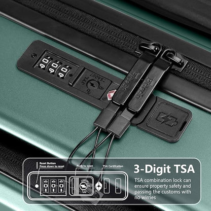 Carry On Luggage with Front Pocket & USB Port, PC Hardside 20 Inch luggage with Spinner Wheels & Built-in TSA Lock, Durable Lightweight Rolling Suitcase, Carry-On 20-Inch, Green