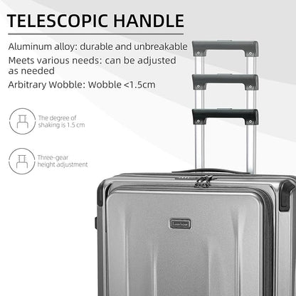 Carry On Luggage, 20 Inch Top Opening Aluminum Frame Lightweight Airline Approved ABS+PC Hard Shell Suitcases with Silent Wheels, TSA Lock, Front Pocket & Wet-dry Separated Six-piece Set