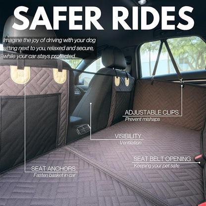 – Back Seat Pet Cover for Dogs, Premium Dog Hammock for Car with Hard Bottom | XL, Waterproof & Washable | Dog Car Seat Cover for Large | Fits Large SUV, Trucks (Brown)