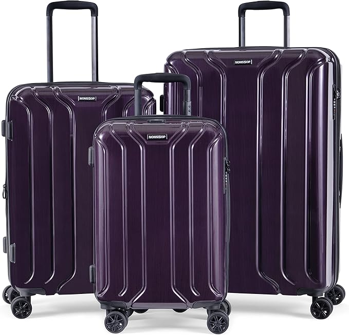NONSTOP New York Elite Luggage Expandable Lightweight Spinner Wheels hard side shell Travel Suitcase Set, TSA Lock, Double USB Port, 3 packing cubes, Plum, 3-piece Set (20/24/28)
