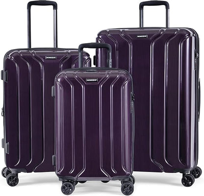 NONSTOP New York Elite Luggage Expandable Lightweight Spinner Wheels hard side shell Travel Suitcase Set, TSA Lock, Double USB Port, 3 packing cubes, Plum, 3-piece Set (20/24/28)