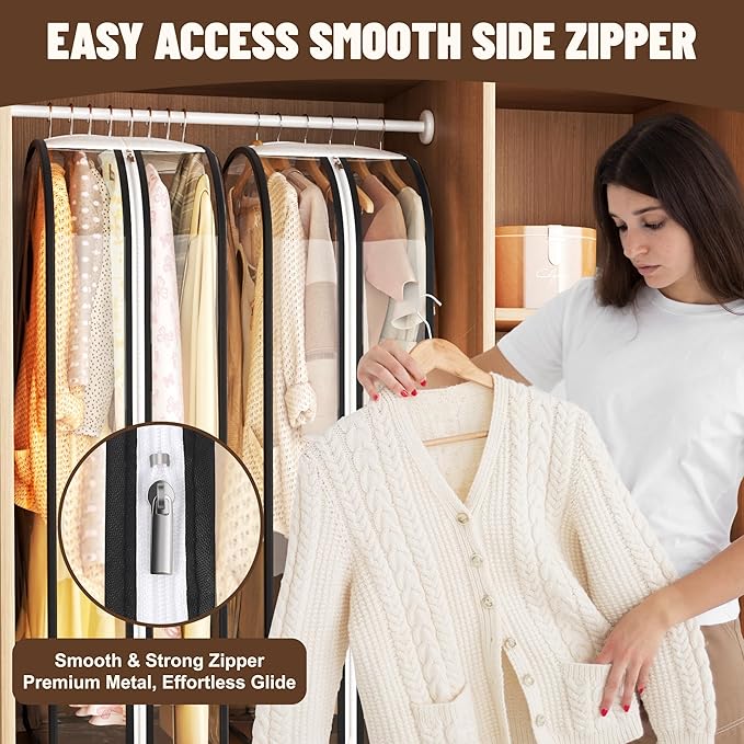 Garment Bags for Hanging Clothes 40” Long,Ultra Clear Suit Bags for Closet Storage, Moving Organization, Travel Covers with 10" Gussets for Coat, Dress, Shirt and Sweater - 3 PCS