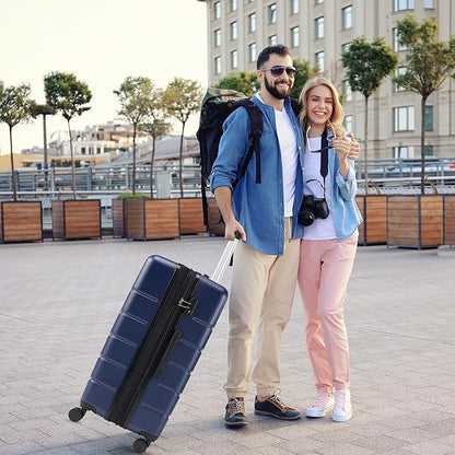 Sweetcrispy Carry on Luggage, Hard Shell ABS Suitcase with Double Spinner Wheels, Lightweight Expandable Rolling Suit Case with TSA Lock, 28 Inch Navy Blue