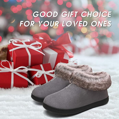 Mishansha Women's House Shoes Memory Foam Suede Moccasin Slippers Winter Warm Fleece Lined Home Shoes with Anti-Skid Rubber Sole
