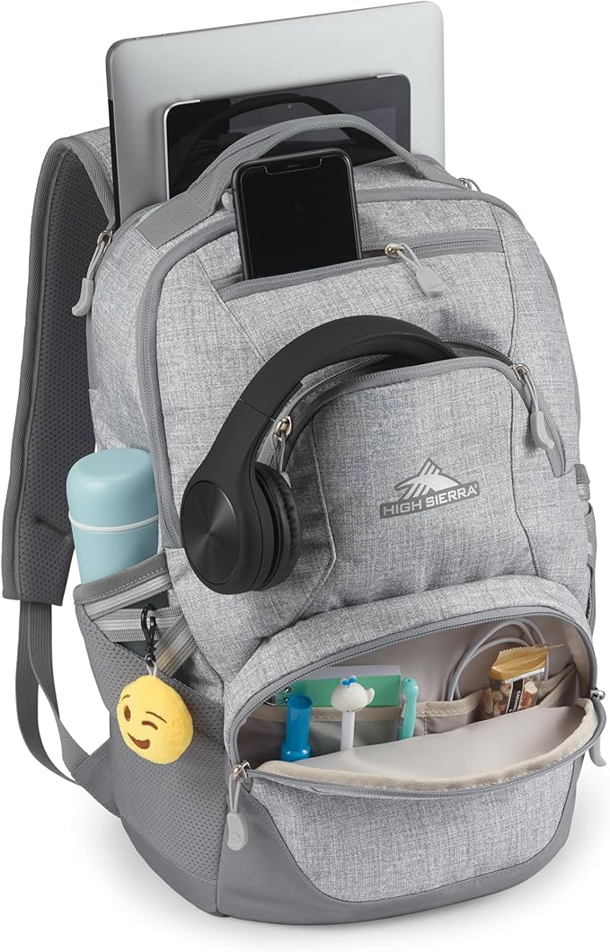 High Sierra Swoop SG Backpack, Travel or Work Laptop Bookbag with Drop Protection Pocket, and Tablet Sleeve, One Size, Silver Heather