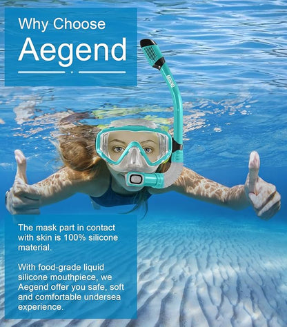 Aegend Snorkeling Gear for Adults Youth Kids, Dry Snorkel Set Panoramic View Enhanced Anti-Leak and Anti-Fog Technology, Adjustable Strap for Snorkeling Scuba Diving Swimming with Mesh Bag
