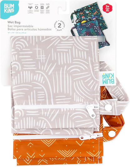 Bumkins - Waterproof Wet Bag - For Baby, Travel, Swim Suit, Cloth Diapers, Pump Parts, Pool, Gym, Toiletry, Strap to Stroller - Reusable & Easy to Clean - 2pk - Desert Boho
