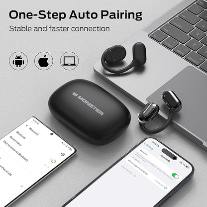 Monster Open Free AC100 Open Ear Bluetooth 5.3 Headphones, Wireless Earbuds with Earhooks, Immersive Stereo Sound by 16mm Large Driver, Clear Calls, 30H Playtime, for Workout