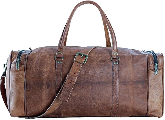 Leather Duffel Bag 32 inch Large Travel Bag Gym Sports Overnight Weekender Bag by Komal's Passion Leather (21 inch)
