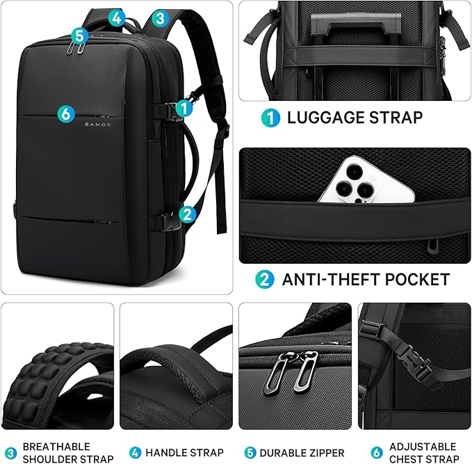 BANGE Backpack with Anti-Theft Vacuum Compression Travel Backpack,Expandable Backpacks with Pump for Airplanes