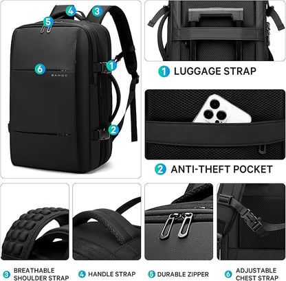 BANGE Backpack with Anti-Theft Vacuum Compression Travel Backpack,Expandable Backpacks with Pump for Airplanes