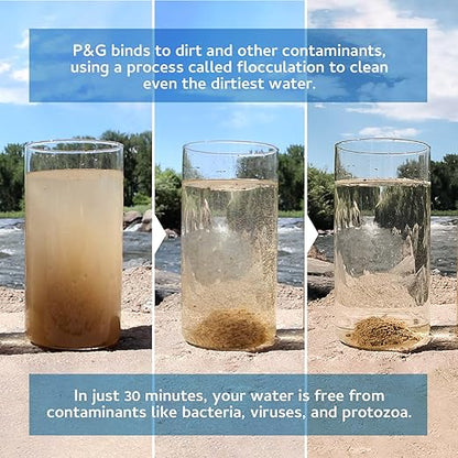 P&G Purifier of Water Portable Water Purifier Packets (240 Packets) - Emergency Water Filter Purification Powder for Emergency Kit, Survival, Camping, Hiking, Backpacking, and Disaster Preparedness