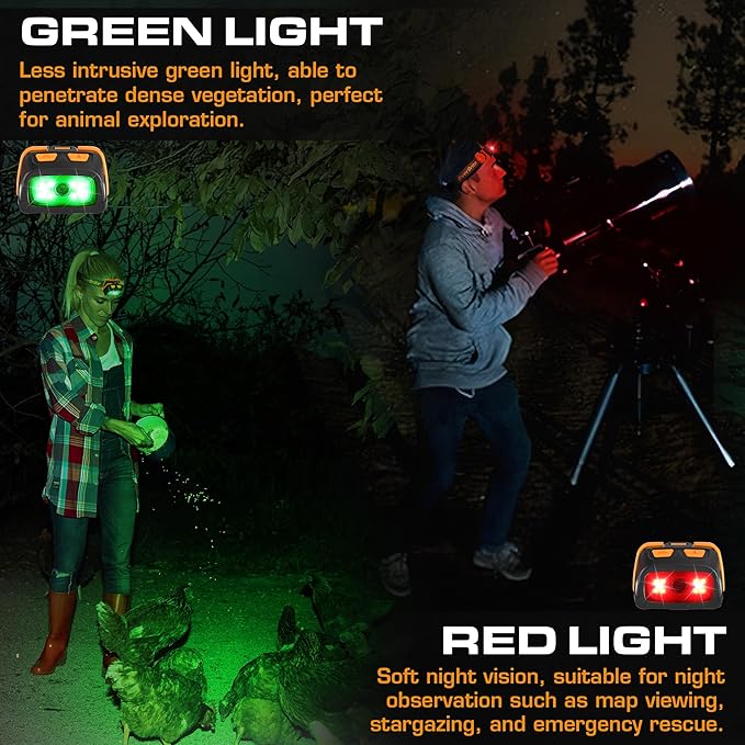 EverBrite 300 Lumens Headlamp with Red/Green/White Light Modes, Tail Light, Adjustable Headband - For Trail Running, Camping, Hiking