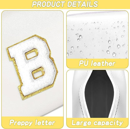 Gifts for Girls Initial Makeup Bag Personalized Cosmetic Bag with Zipper Cute Travel Toiletry Bags Waterproof PU Preppy Makeup Pouch Birthday Gift for Teen Girls Women(White B)