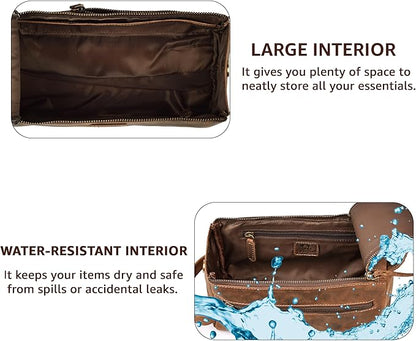 Genuine Leather Travel Toiletry Bag for Men & Women – Premium Water-Resistant Large Dopp Kit, Shaving Organizer & Compact Bathroom Essentials Case – Distressed Brown